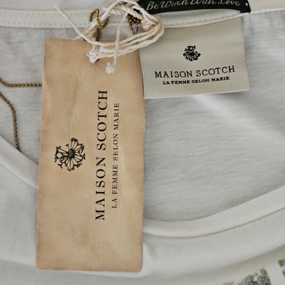 Maison Scotch by Scotch & Soda white cotton women's t-shirt vintage beach scene - Picture 4 of 4